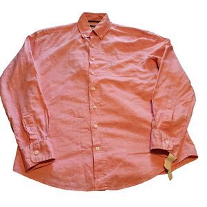 Johnnie-O Men's Small Linen Blend Button Down Shirt Red Beach Casual